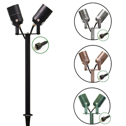 AlvaLED - Adjustable 12v Twin Spike Light (MR16 / 12V) - Black / Green / Titanium Silver / Cocoa Copper