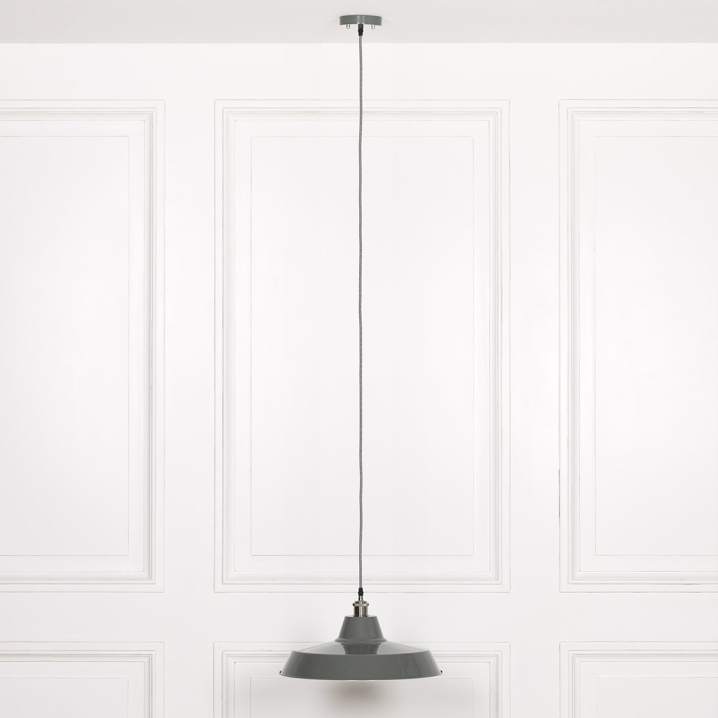 Factory Style Grey Enamel Painted Pendant Light - 46cm
