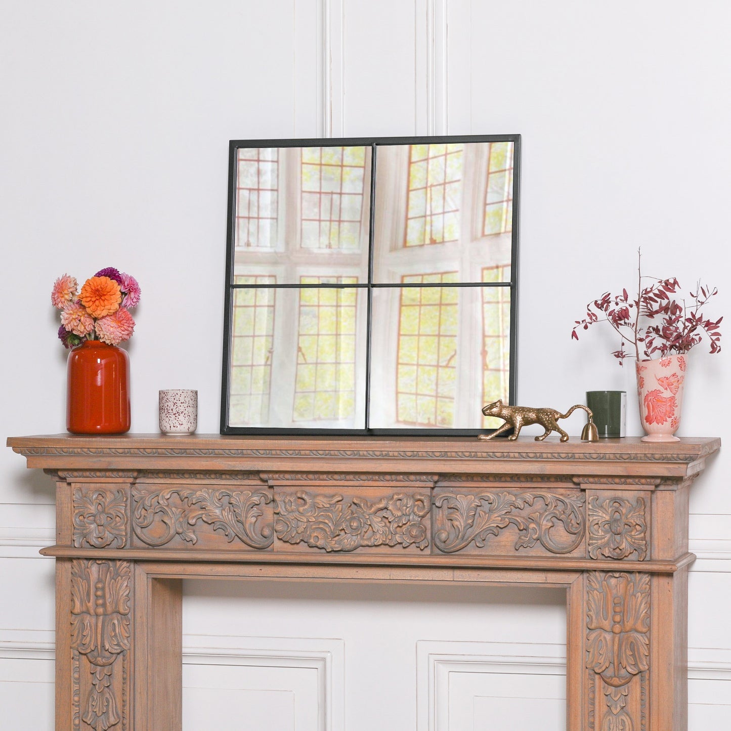 Black Metal Window Mirror - 60cm