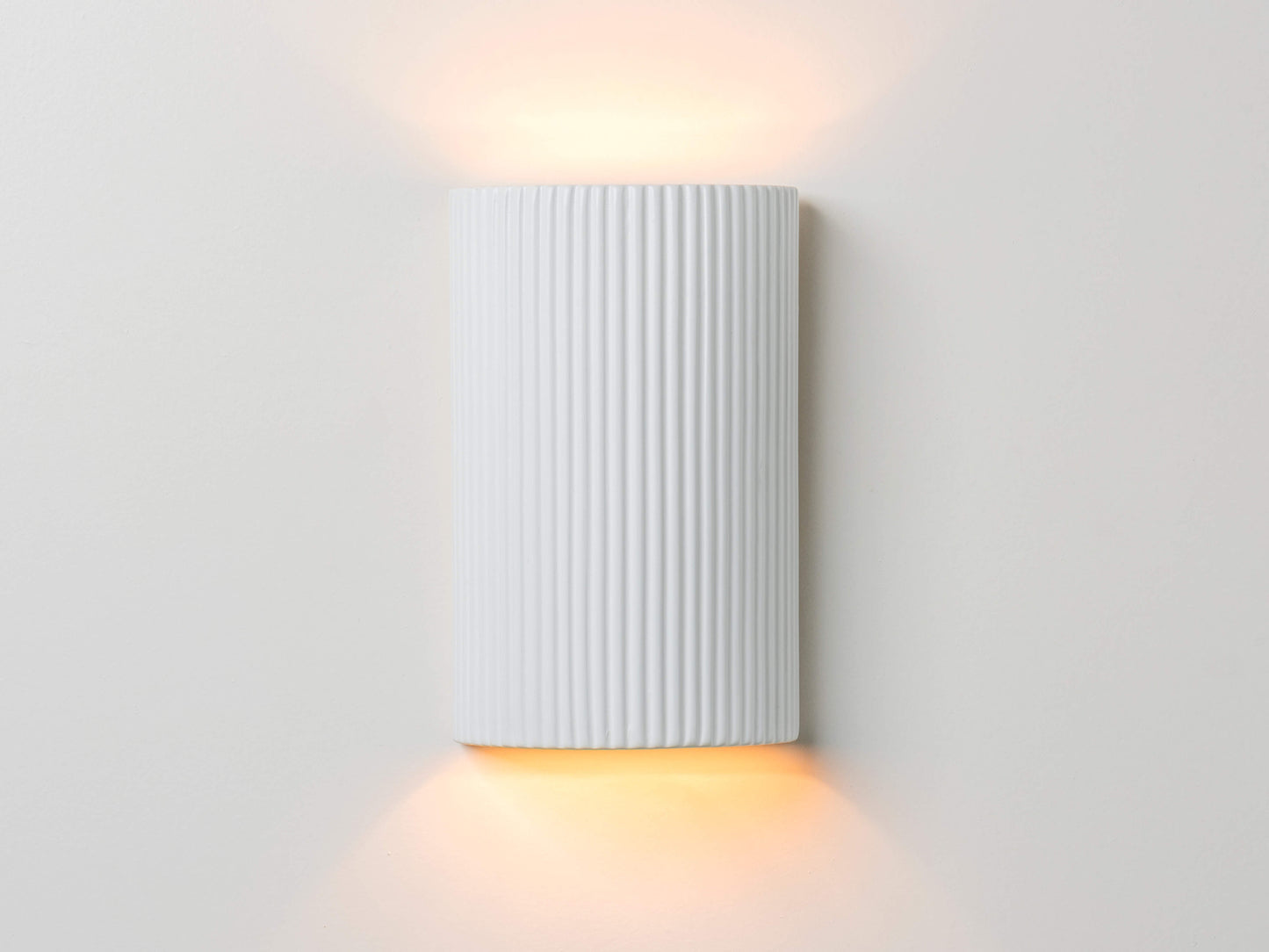 White Ribbed Ceramic Pillar Wall Light