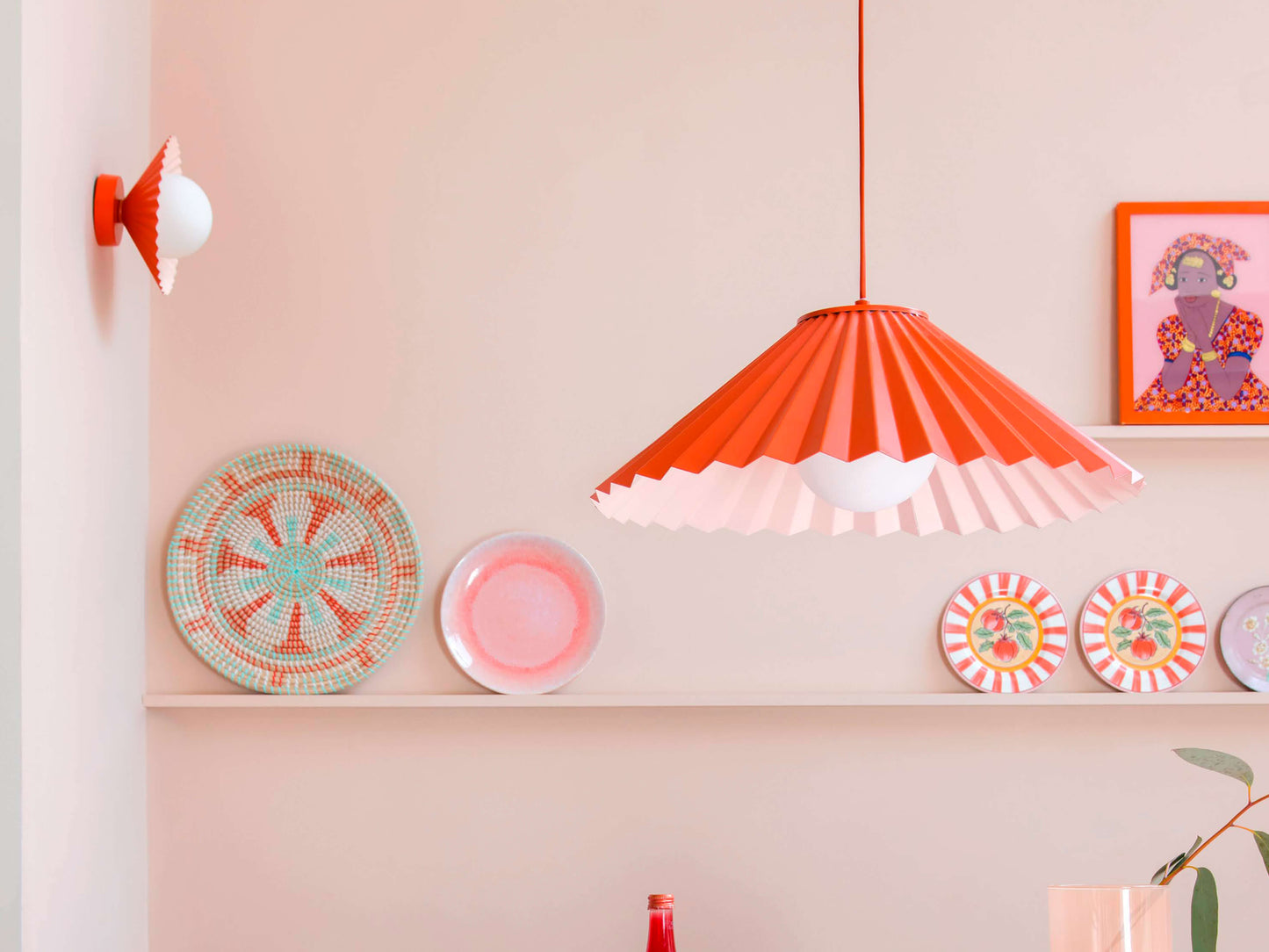 Burnt Orange Flush Pleat Wall And Ceiling Light