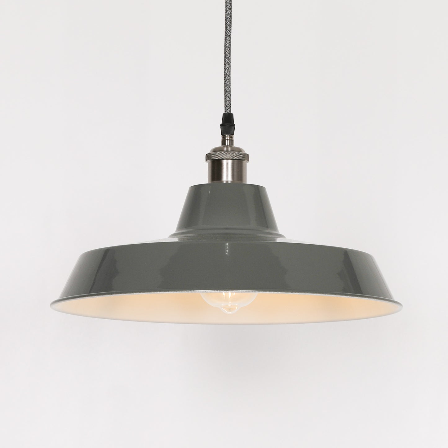 Factory Style Grey Enamel Painted Pendant Light - 36cm