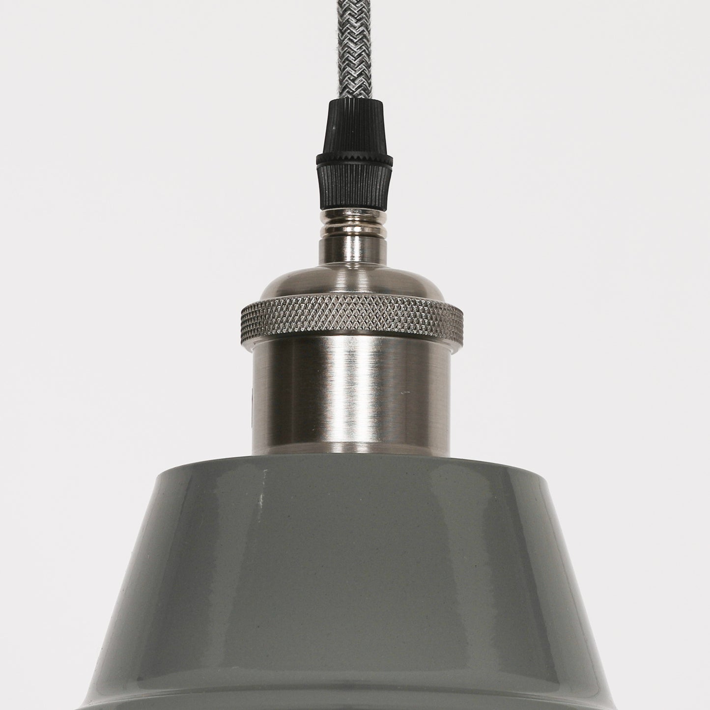 Factory Style Grey Enamel Painted Pendant Light - 36cm