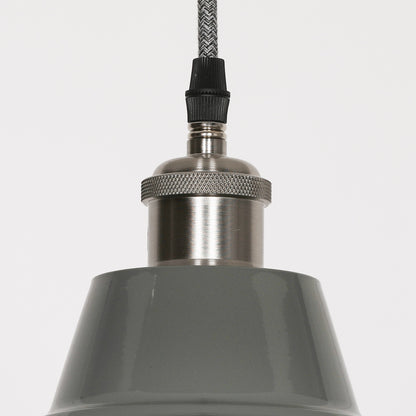 Factory Style Grey Enamel Painted Pendant Light - 36cm