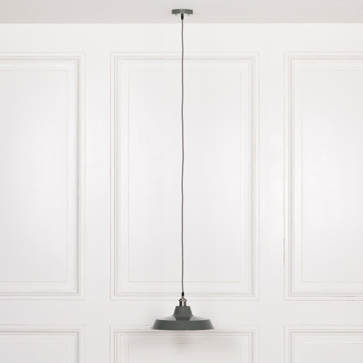 Factory Style Grey Enamel Painted Pendant Light - 36cm