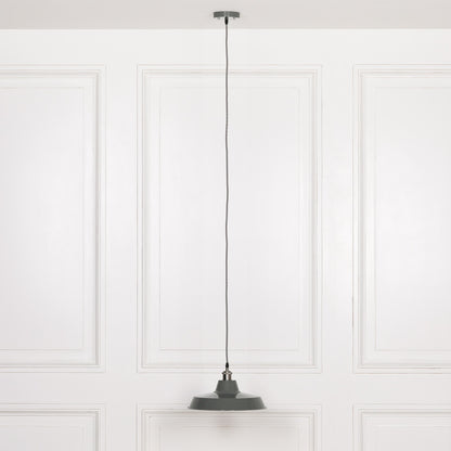 Factory Style Grey Enamel Painted Pendant Light - 36cm