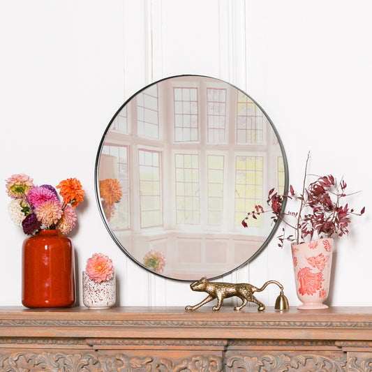 Black Round Wall Mirror - 50cm