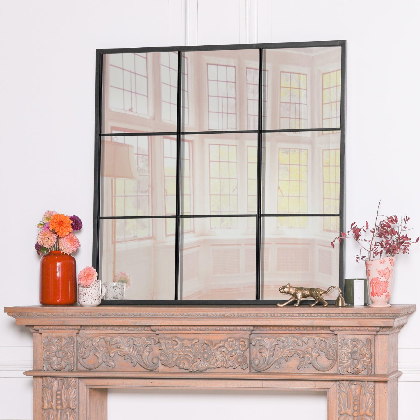 Black Metal Window Mirror - 90cm