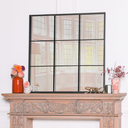 Black Metal Window Mirror - 90cm