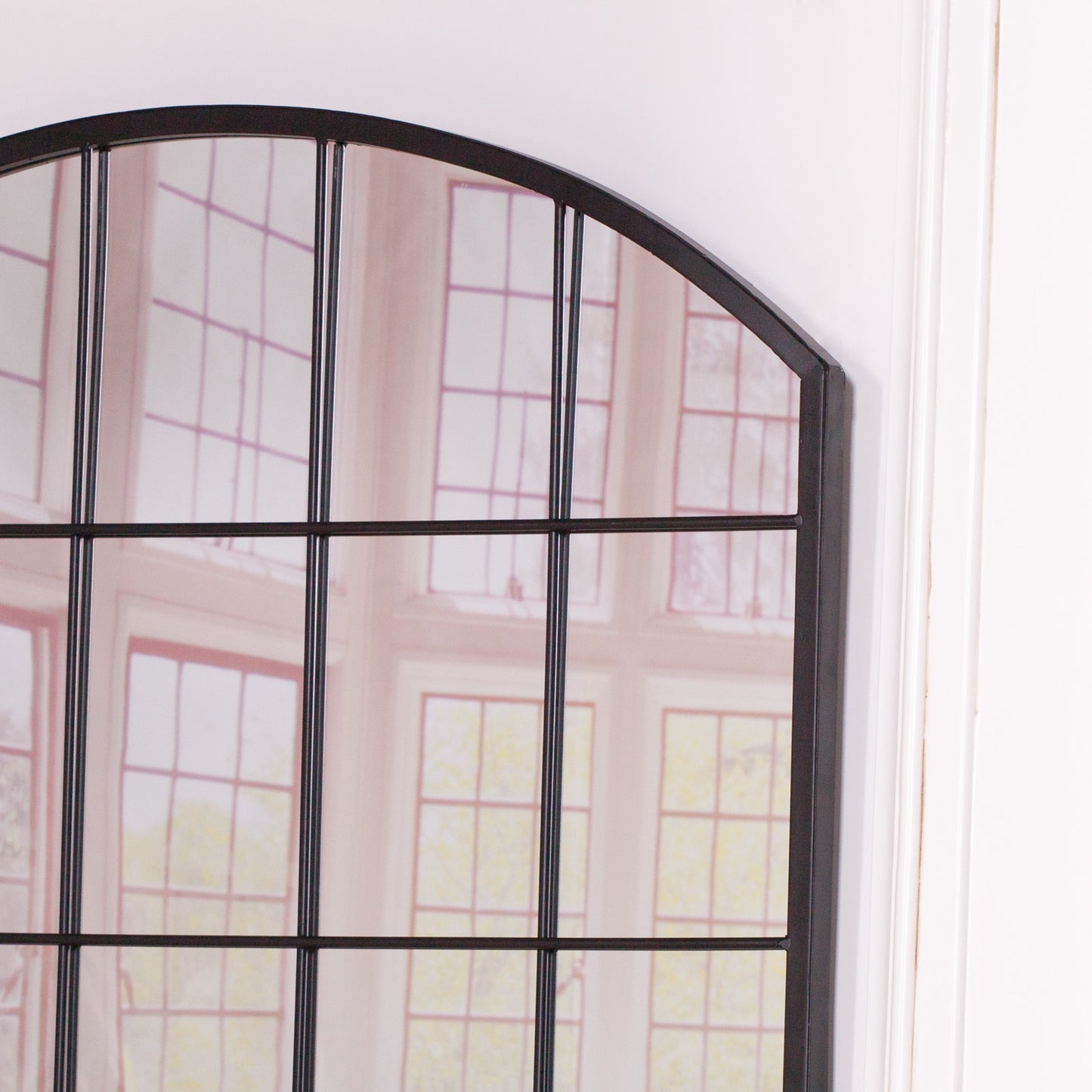 Black Arched Metal Window Mirror