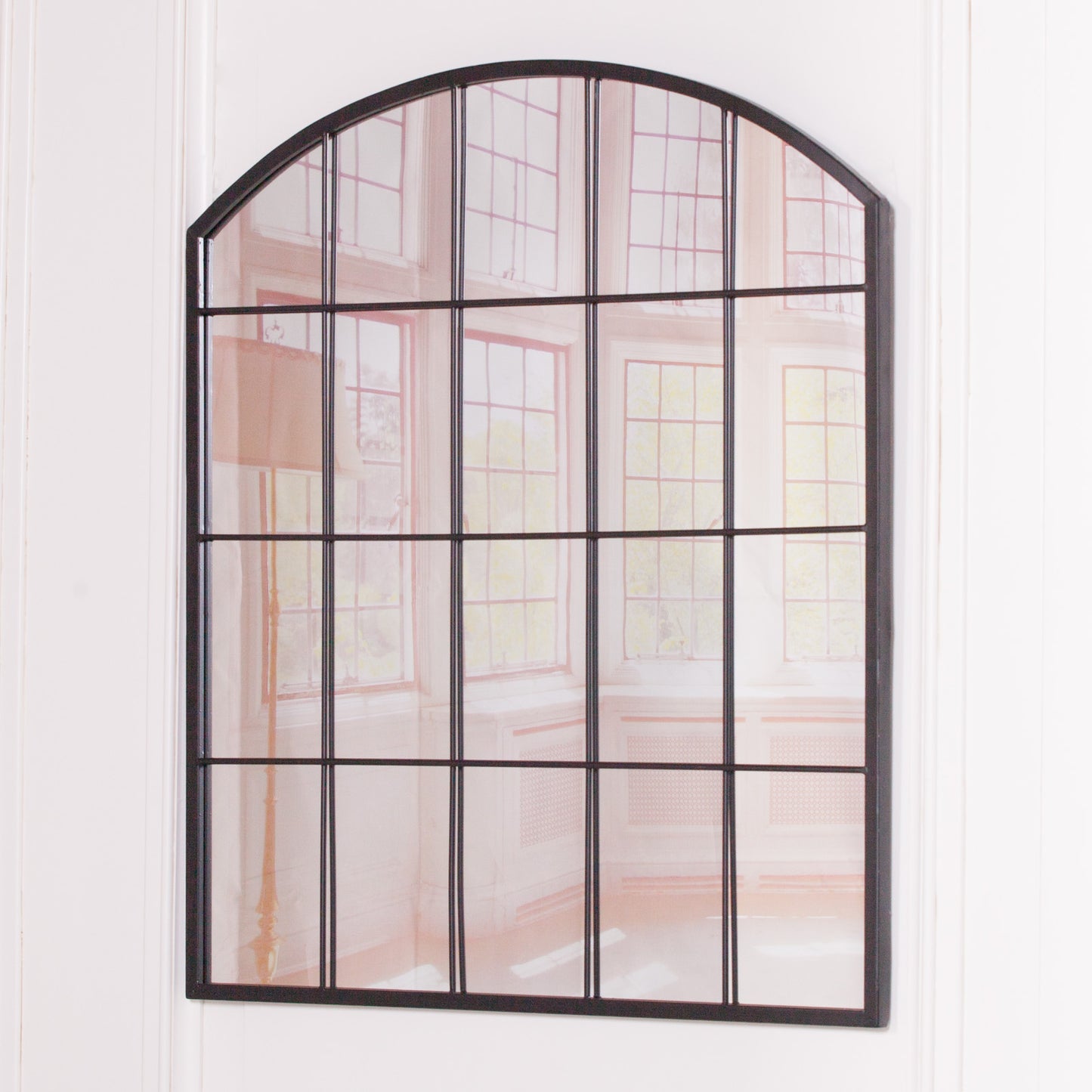 Black Arched Metal Window Mirror