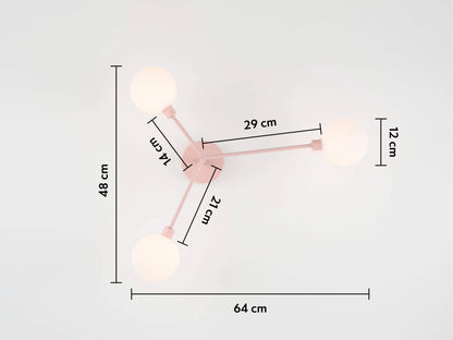 Pink 3 Light Flush Ceiling Light