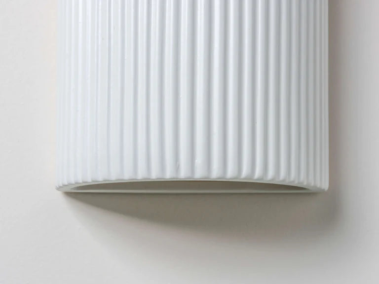 White Ribbed Ceramic Pillar Wall Light