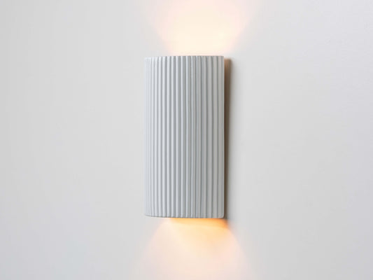 White Ribbed Ceramic Pillar Wall Light