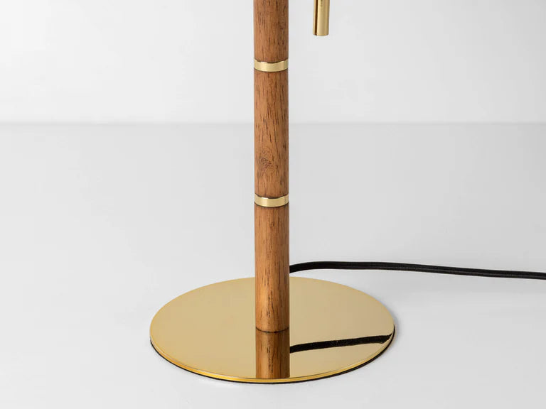 Wooden and Brass Disk Table Lamp