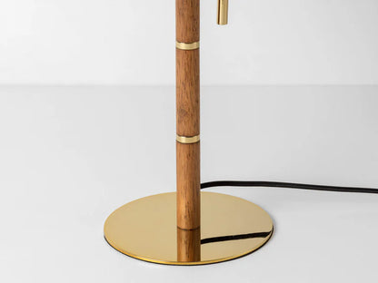 Wooden and Brass Disk Table Lamp