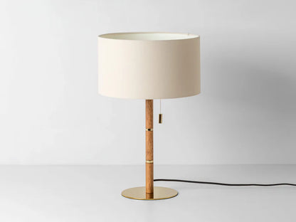 Wooden and Brass Disk Table Lamp