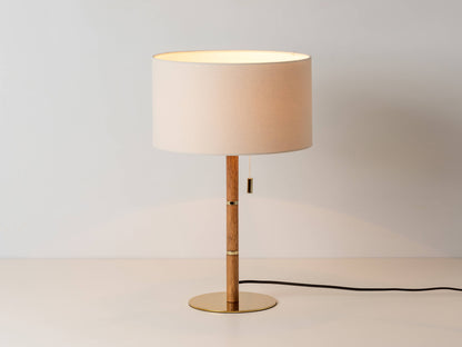 Wooden and Brass Disk Table Lamp