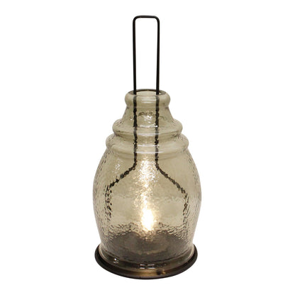 LED Glass Lantern, Grey & Black