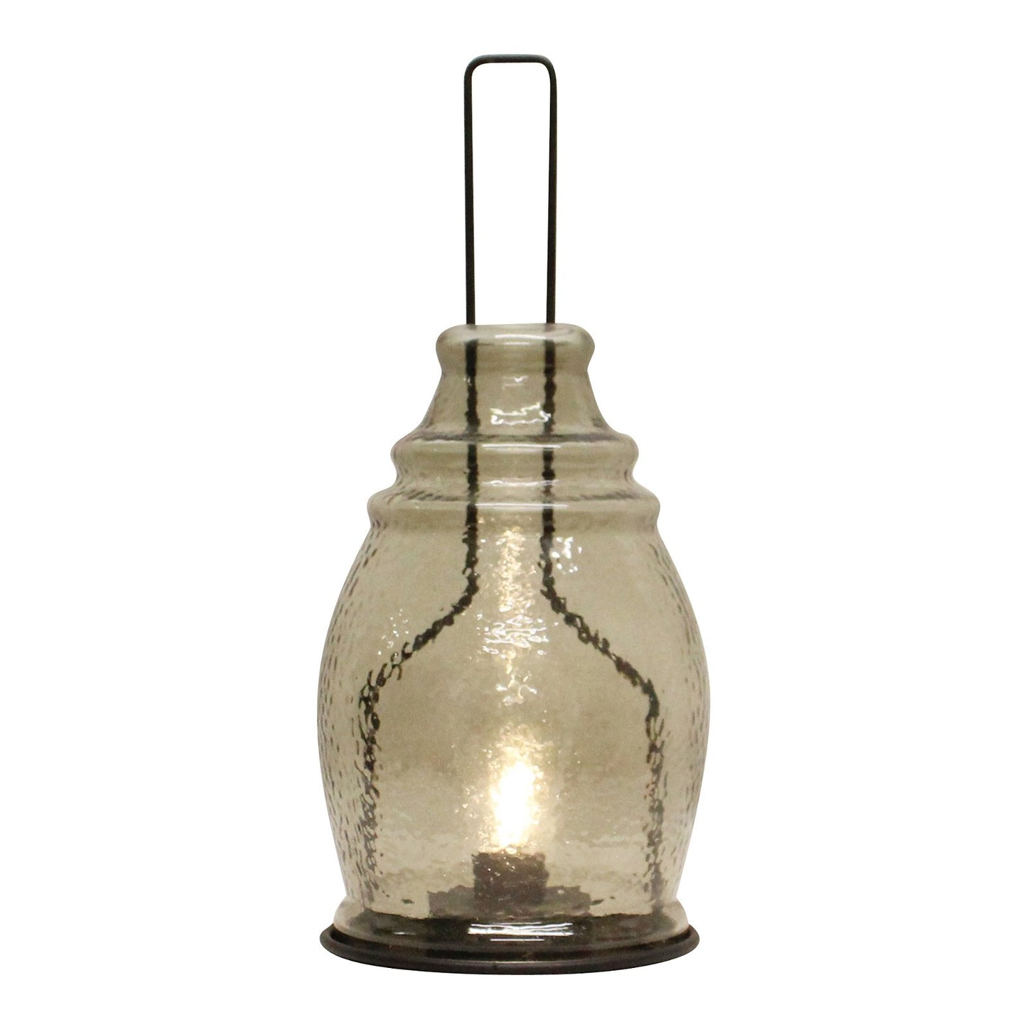 LED Glass Lantern, Grey & Black
