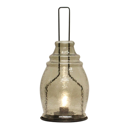 LED Glass Lantern, Grey & Black
