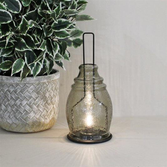 LED Glass Lantern, Grey & Black