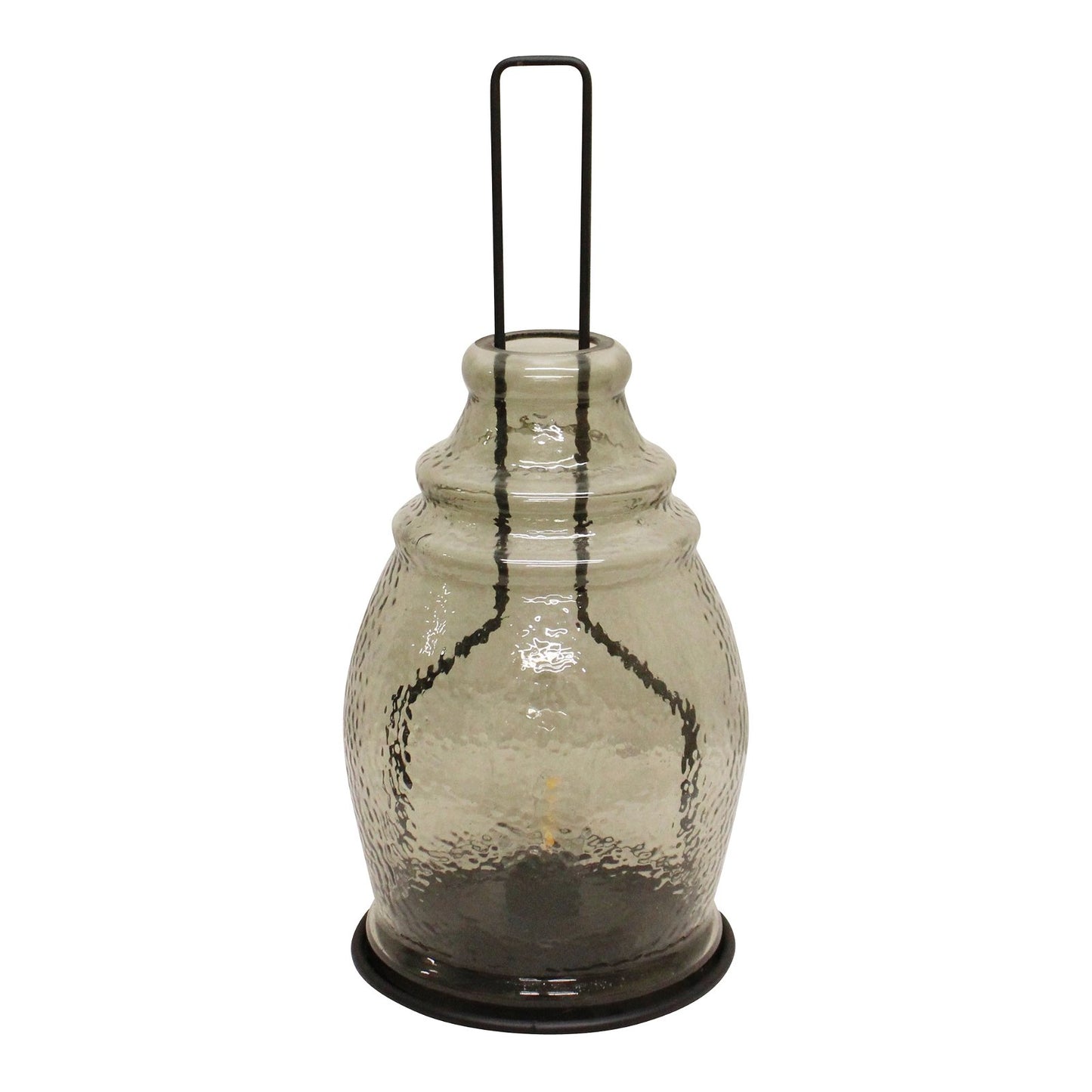 LED Glass Lantern, Grey & Black
